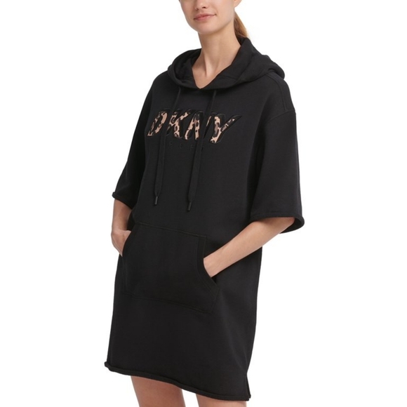 Dkny Dresses & Skirts - DKNY Leopard Print Logo Hoodie Dress
